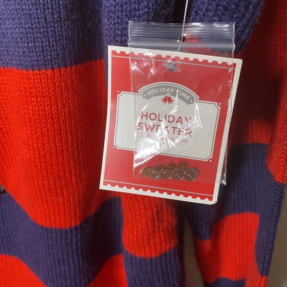 HOLIDAY TIME Pug Dog Ugly Christmas Sweater Sz XL Sequin Red Navy Blue - Picture 6 of 9